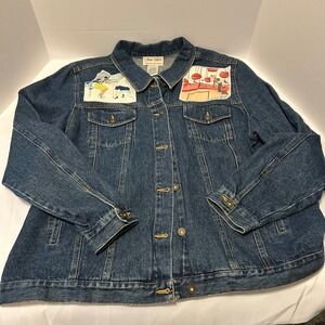 Vintage Appliqué Jean Jacket Jane Elissa XL Blue NYC Miami‎ California
